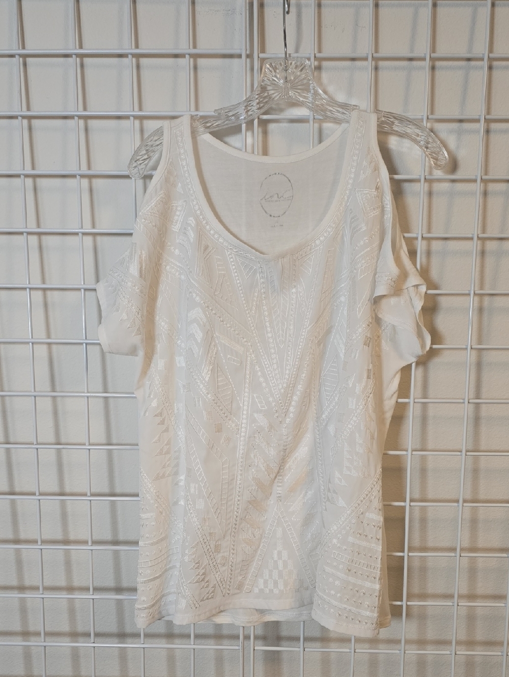 INC International Concepts White Cold-Shoulder Embroidered Top Size XL